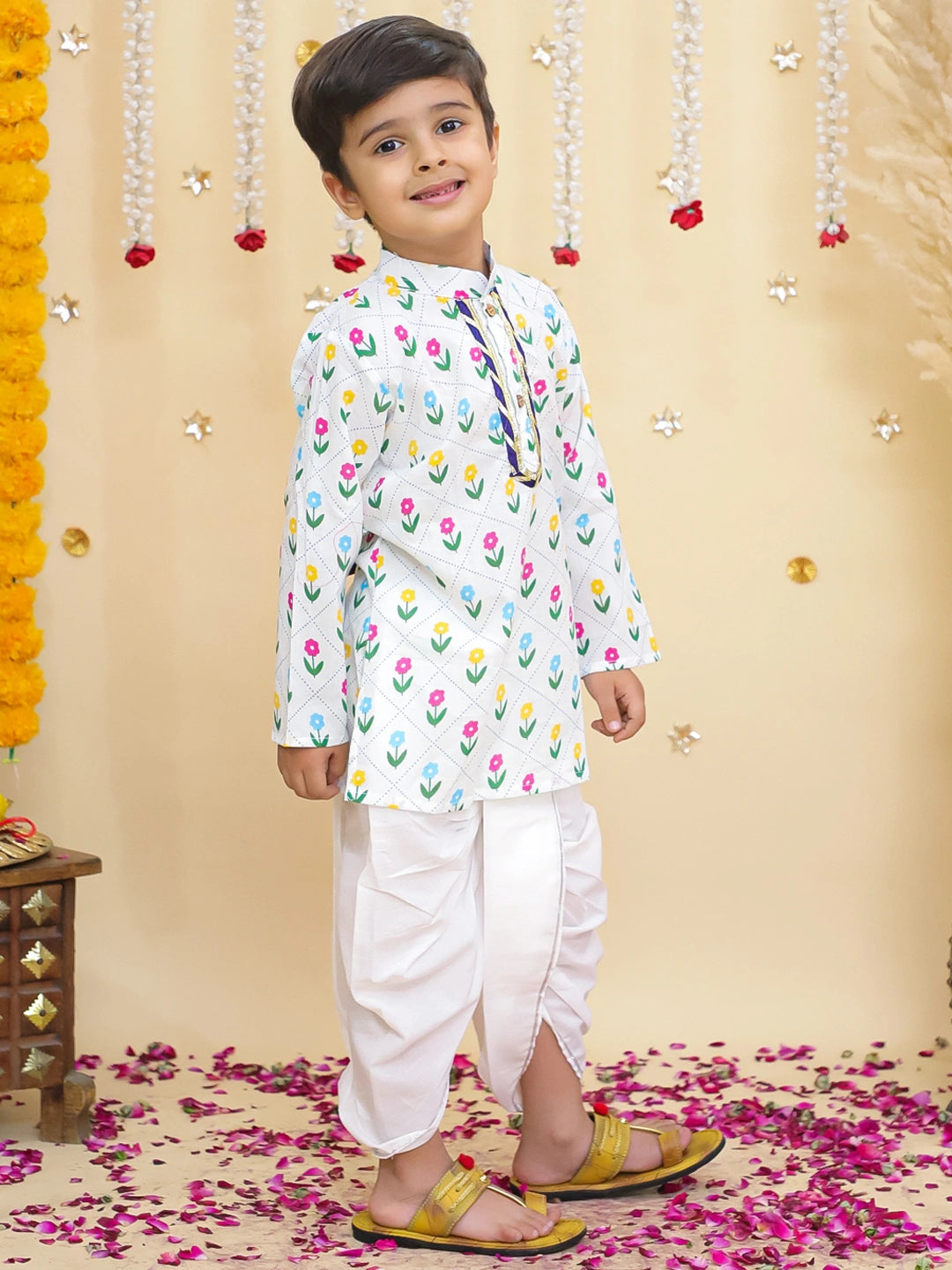 BownBee Fullsleeves Printed Kurta Dhoti Set For Boys