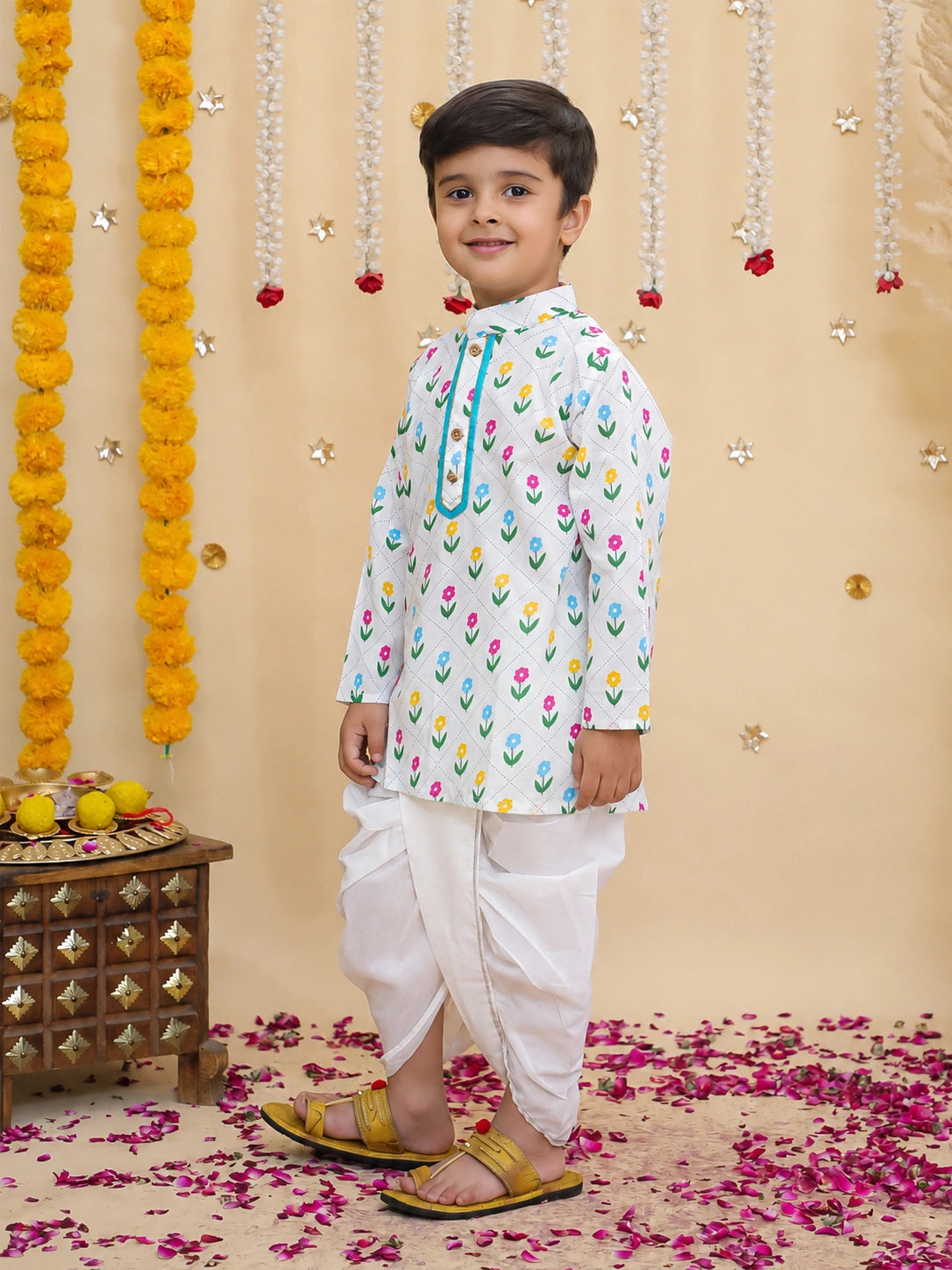 BownBee Pure Cotton Dhoti Kurta & Lehenga Choli Sibling Set