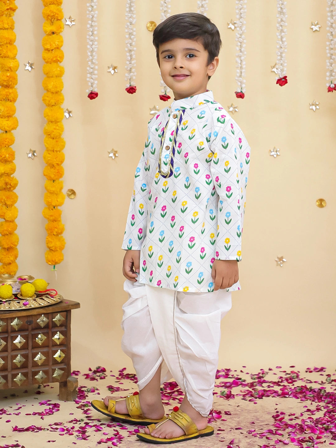 BownBee Fullsleeves Printed Kurta Dhoti Set For Boys