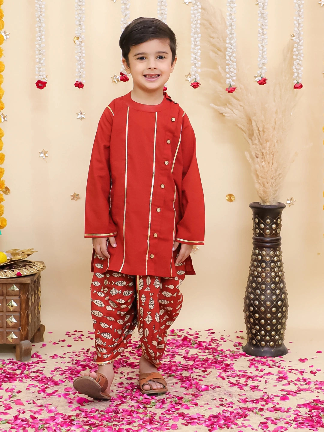 BownBee Pure Cotton Dhoti Kurta & Lehenga Choli Sibling Set