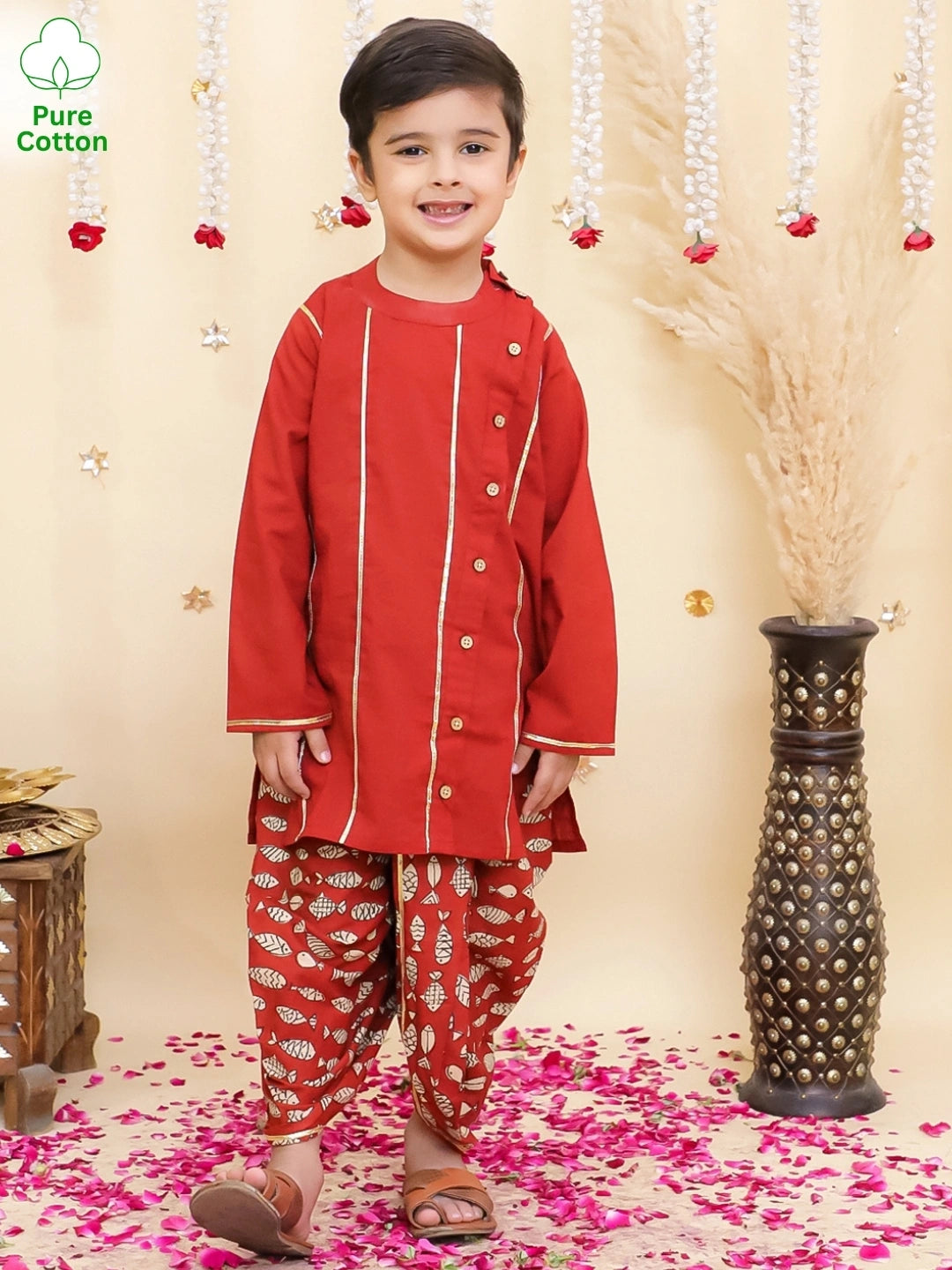 BownBee Fullsleeves Printed Dhoti kurta Set For Boys