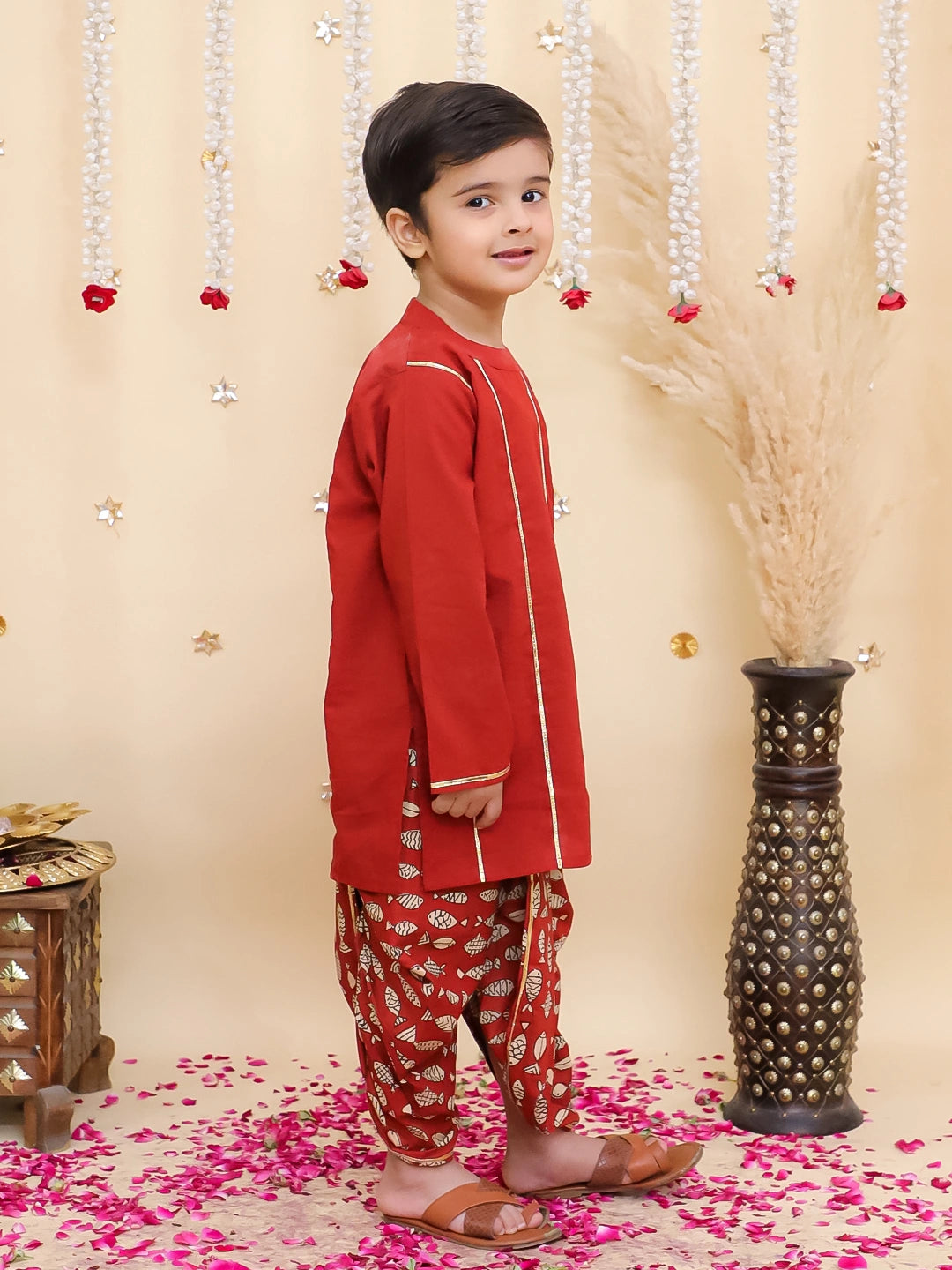 BownBee Pure Cotton Dhoti Kurta & Lehenga Choli Sibling Set