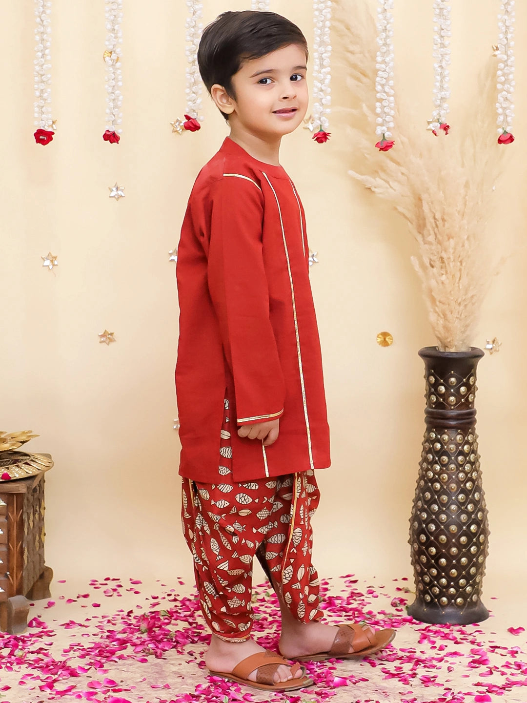 BownBee Fullsleeves Printed Dhoti kurta Set For Boys