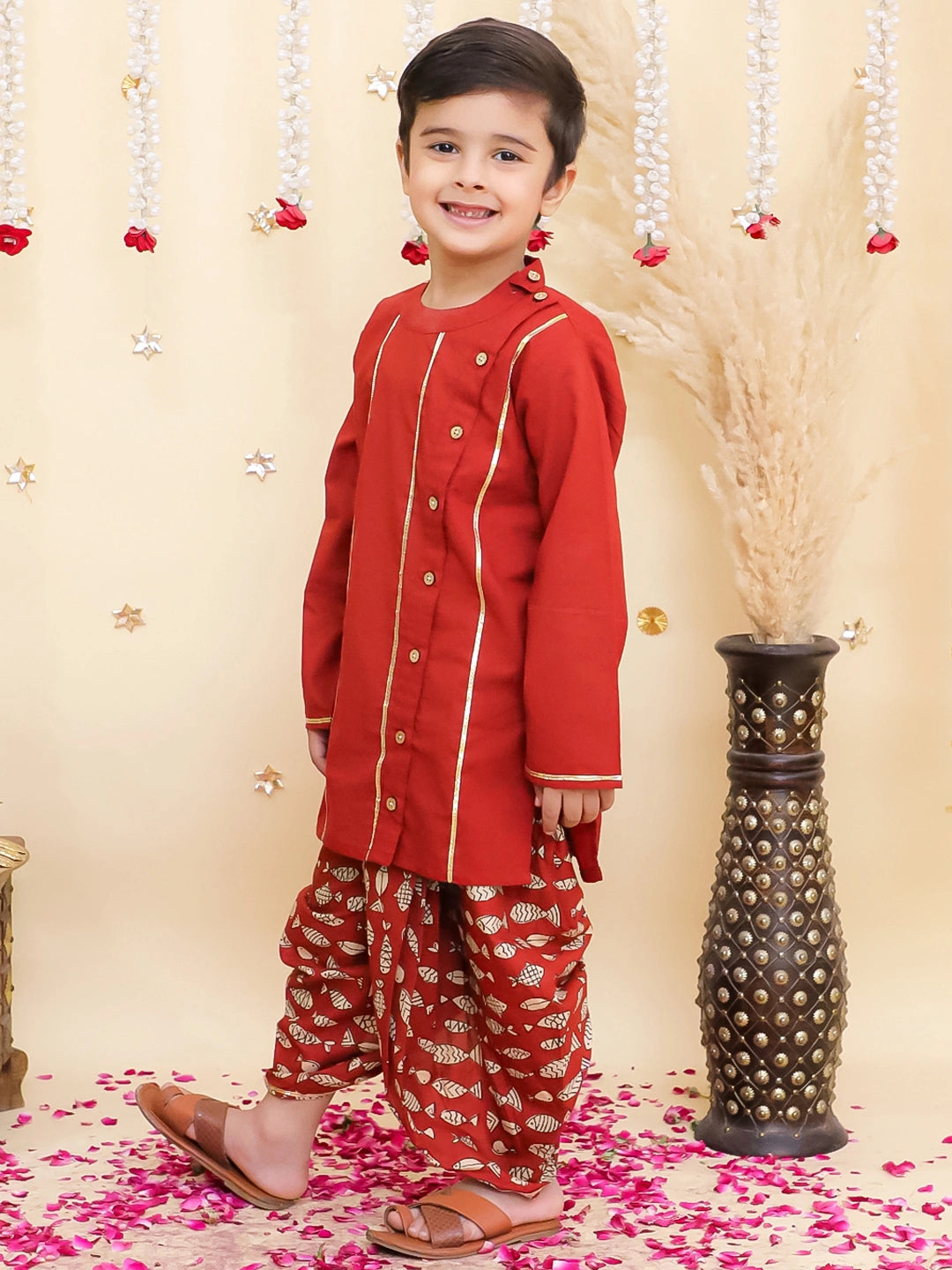 BownBee Fullsleeves Printed Dhoti kurta Set For Boys