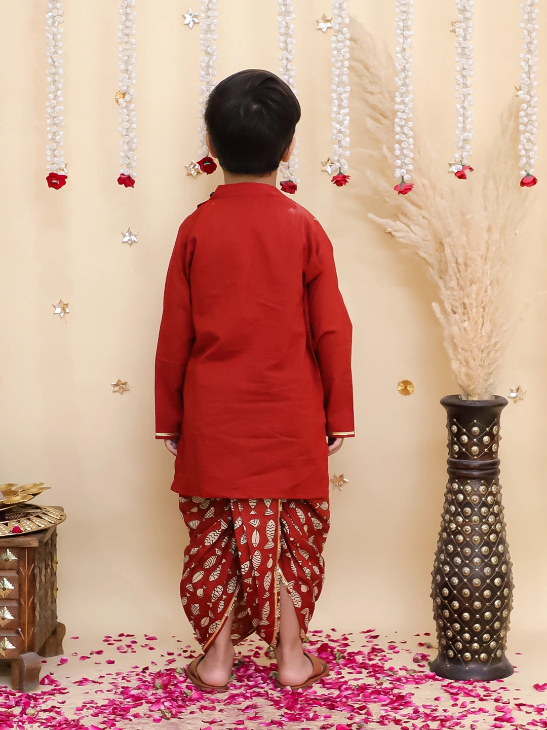 BownBee Pure Cotton Dhoti Kurta & Lehenga Choli Sibling Set