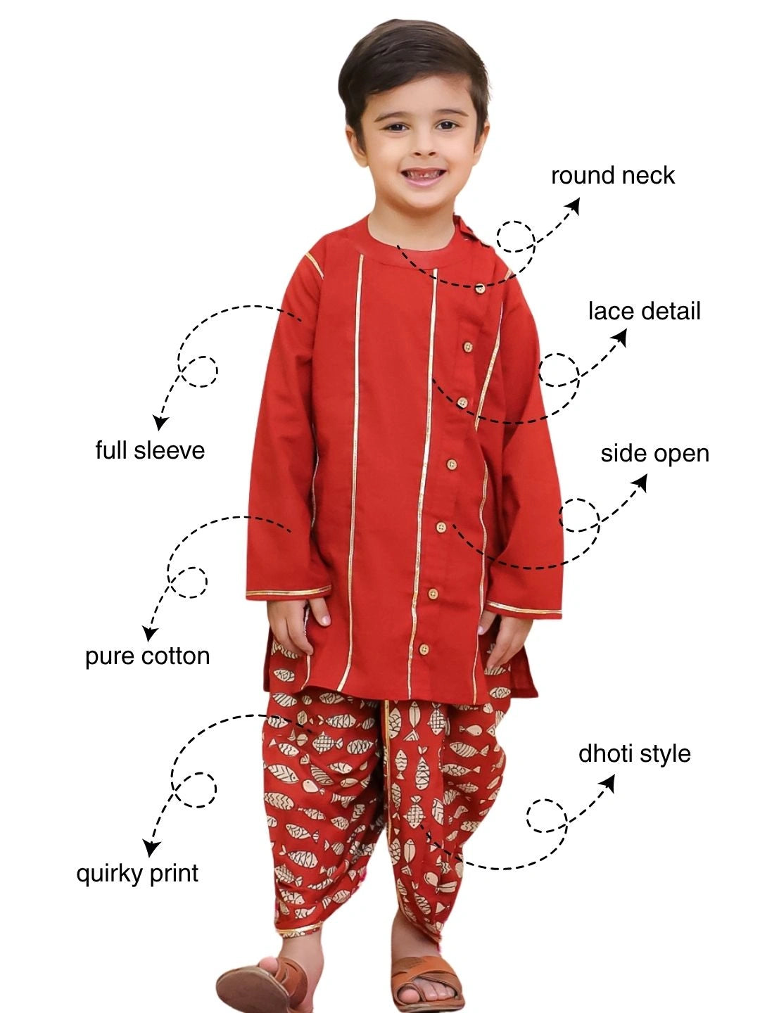 BownBee Fullsleeves Printed Dhoti kurta Set For Boys