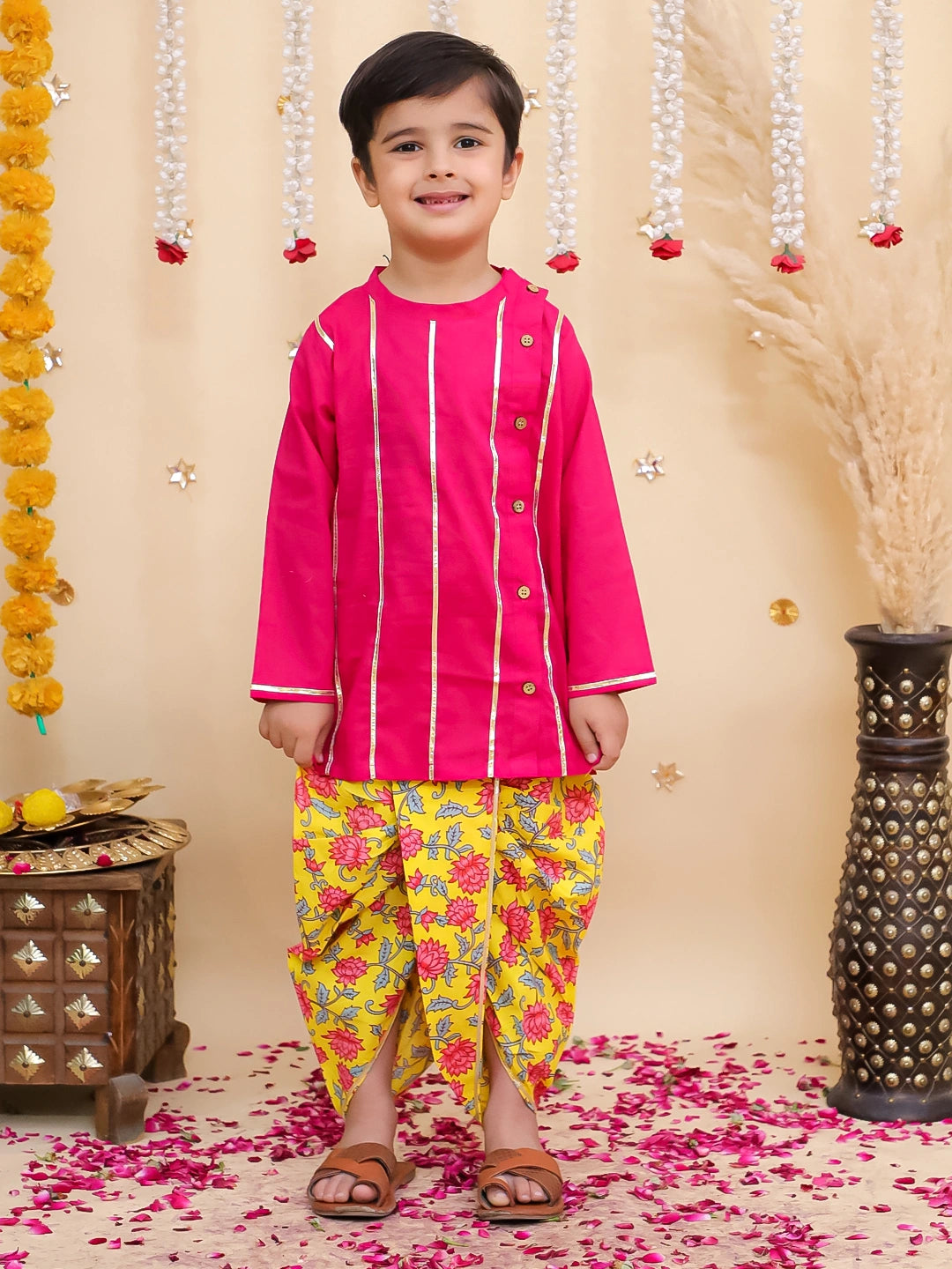 BownBee Pure Cotton Dhoti Kurta & Lehenga Choli Sibling Set