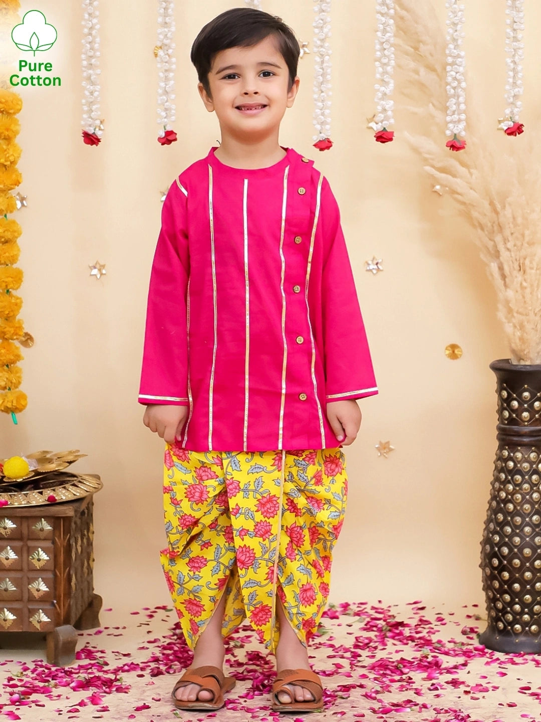 BownBee Fullsleeves Printed Dhoti kurta Set For Boys