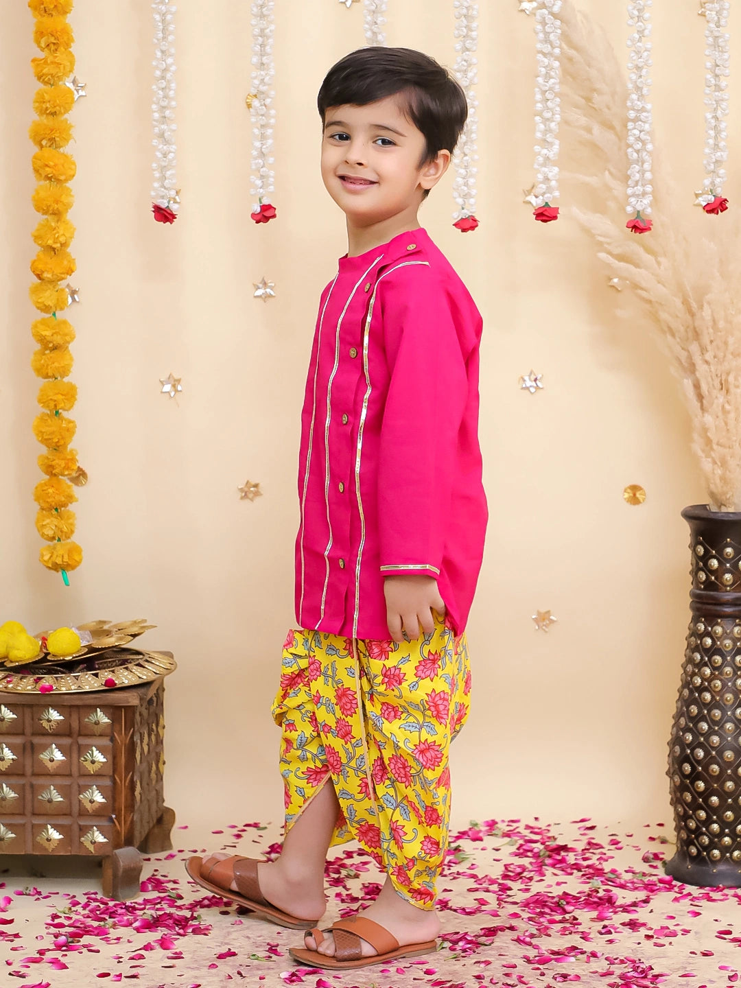 BownBee Pure Cotton Dhoti Kurta & Lehenga Choli Sibling Set