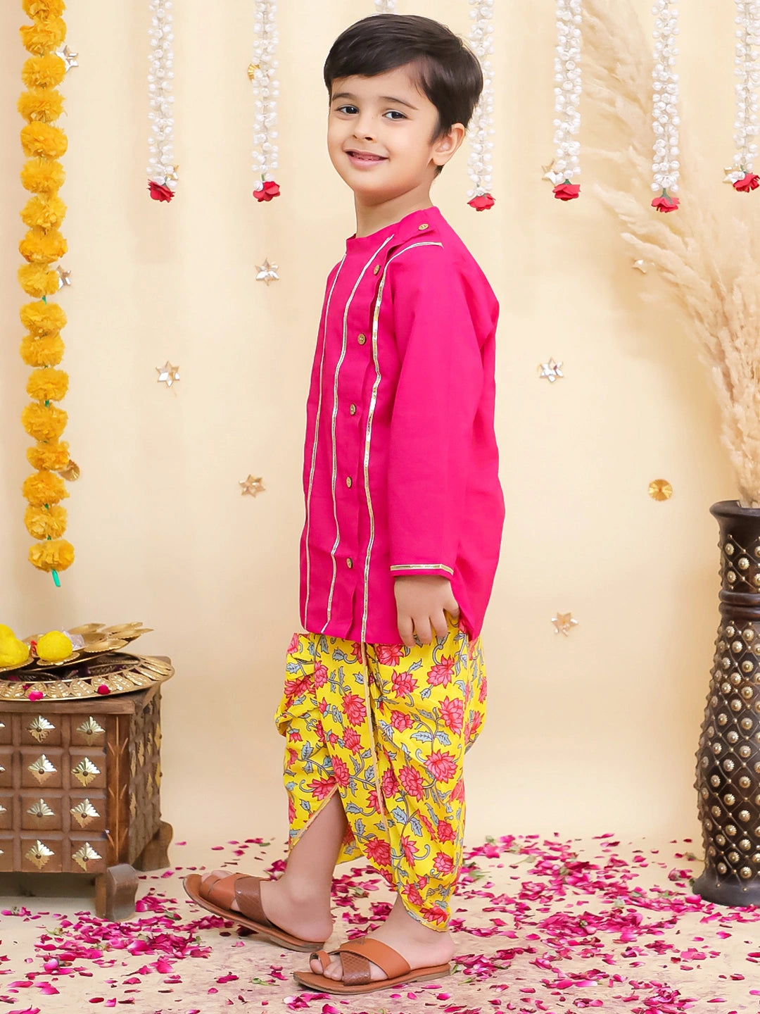 BownBee Fullsleeves Printed Dhoti kurta Set For Boys