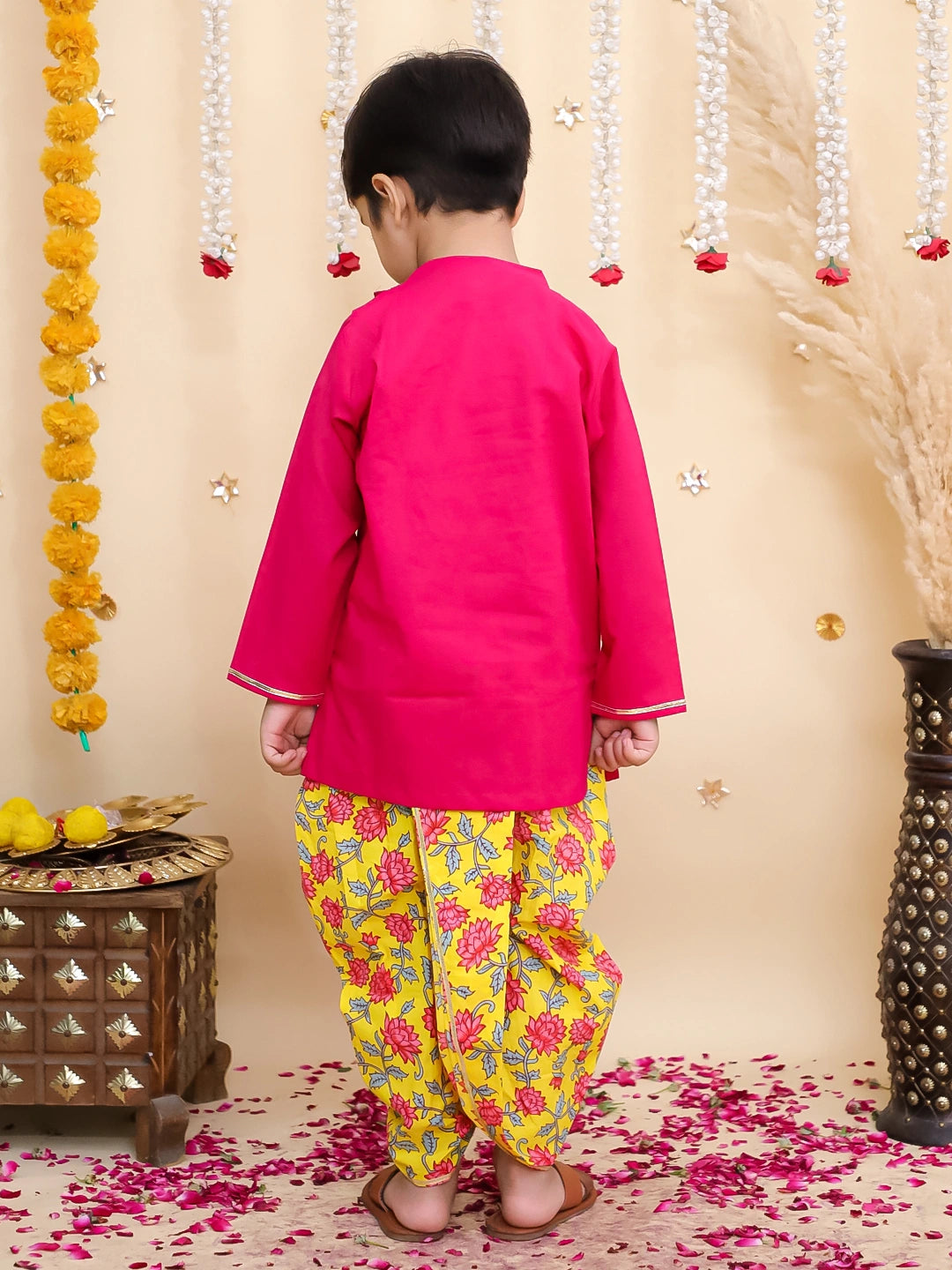 BownBee Pure Cotton Dhoti Kurta & Lehenga Choli Sibling Set