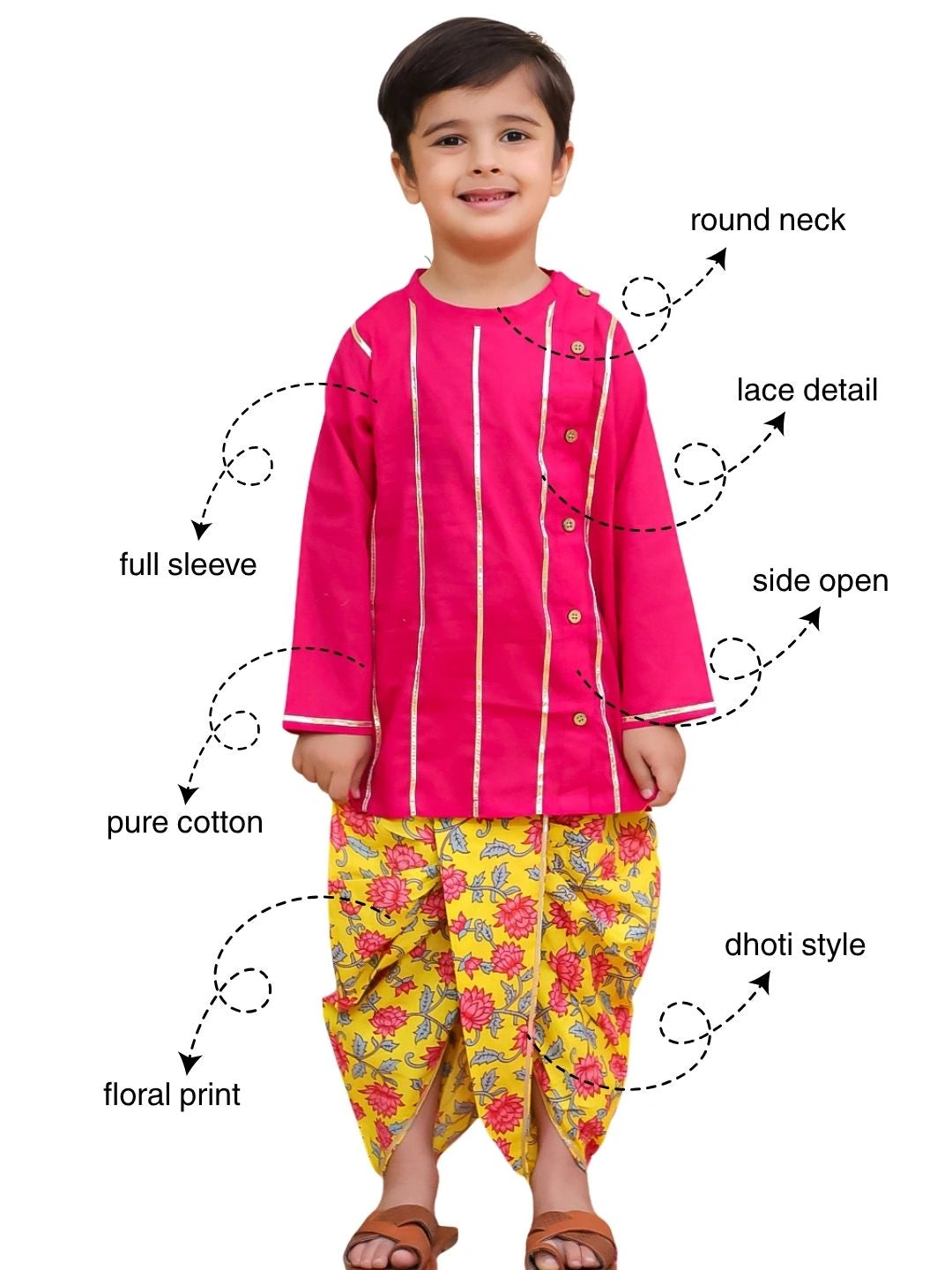 BownBee Fullsleeves Printed Dhoti kurta Set For Boys