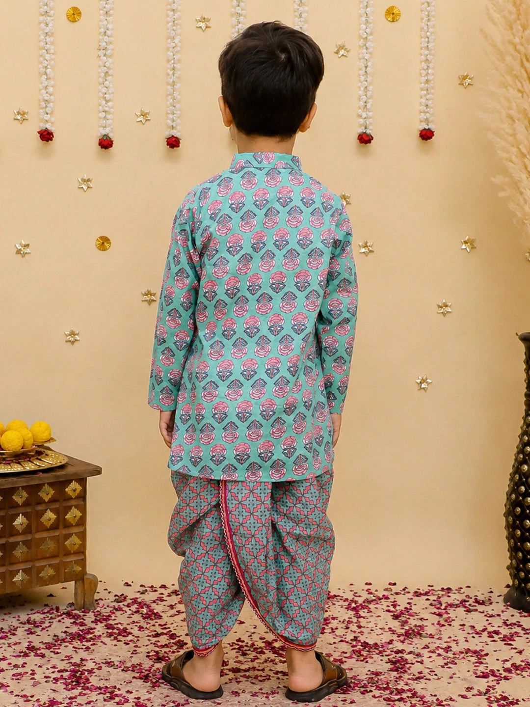 BownBee Fullsleeves Printed Kurta Dhoti Set For Boys