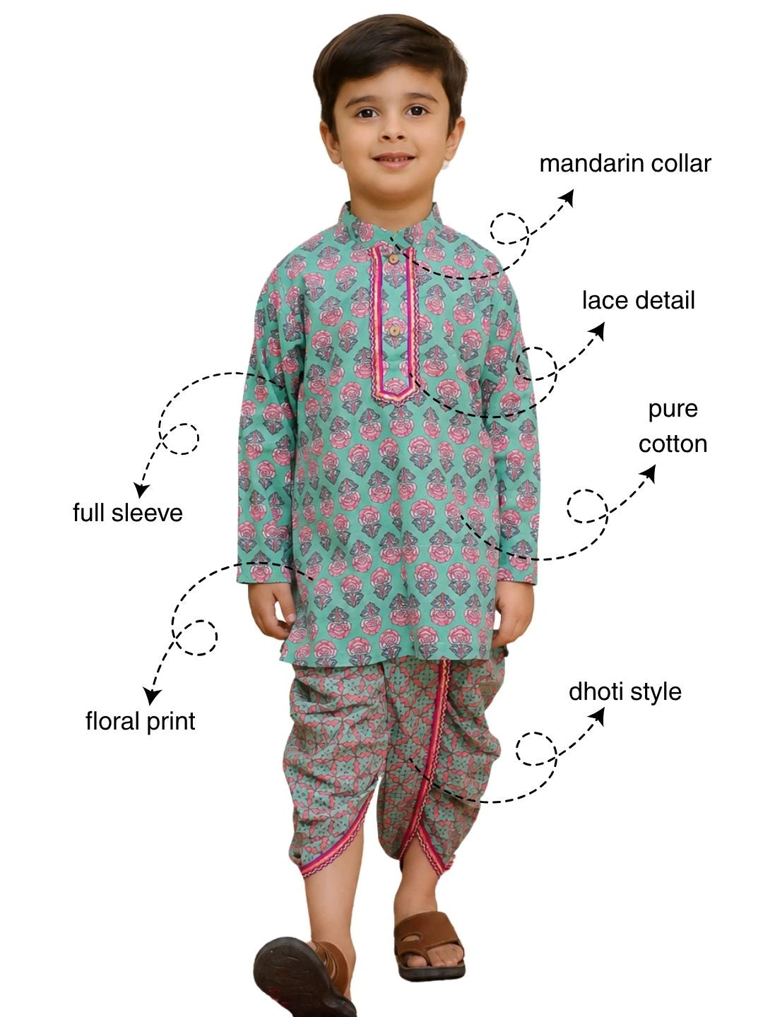 BownBee Fullsleeves Printed Kurta Dhoti Set For Boys