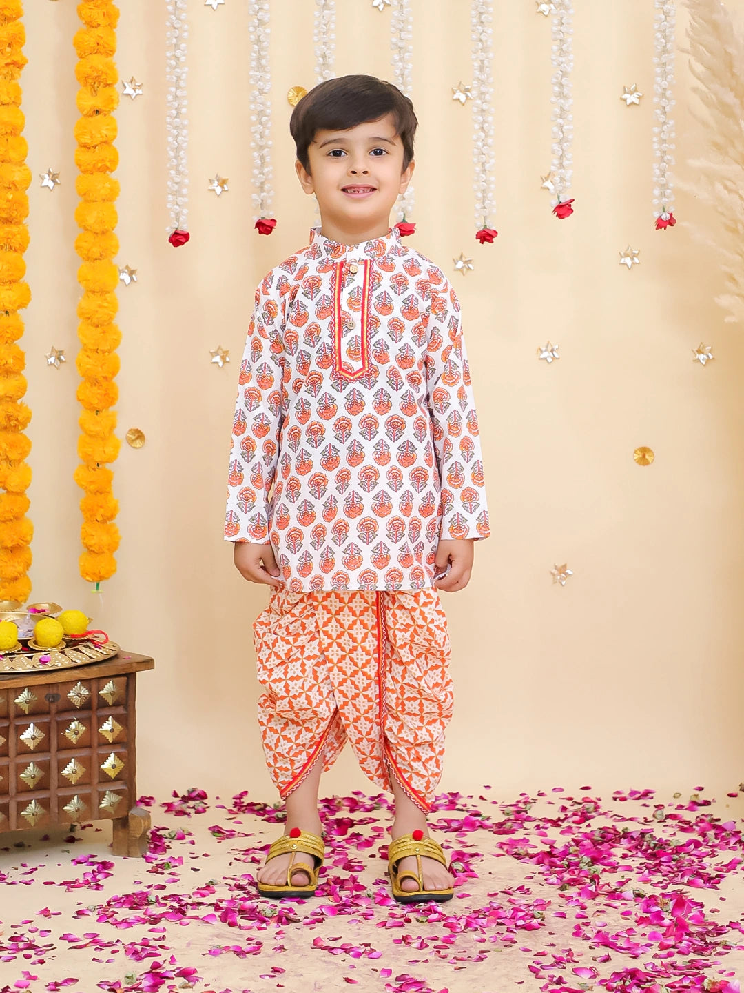 BownBee Pure Cotton Dhoti Kurta & Halter Kurti With Harem Sibling Set