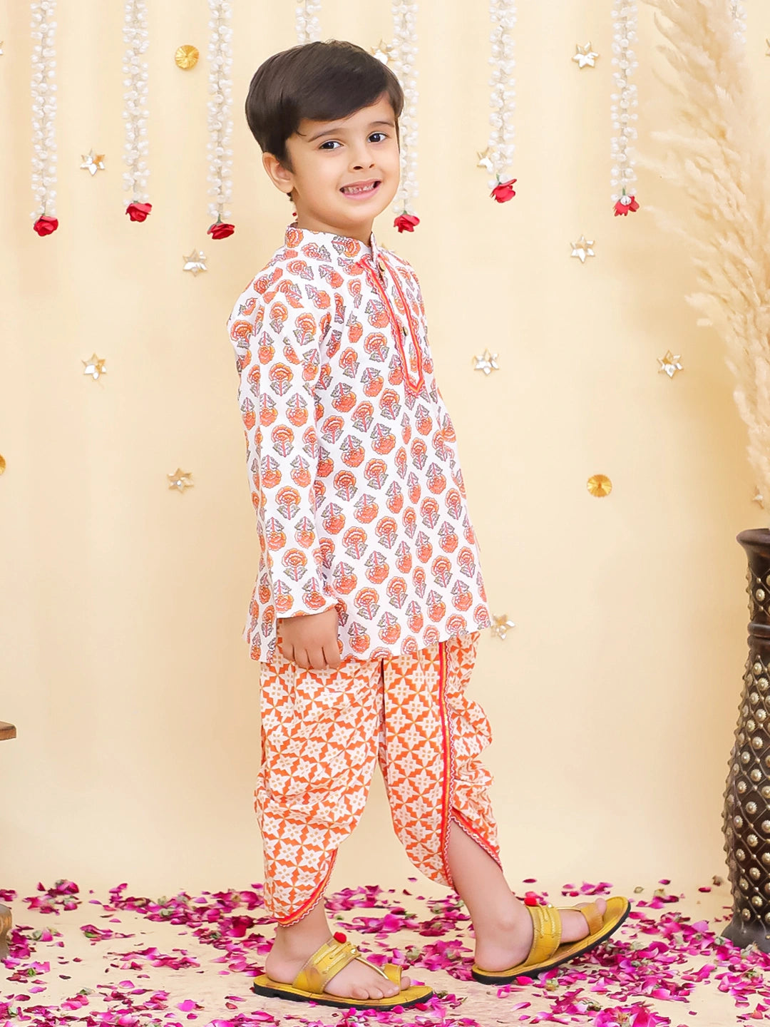 BownBee Fullsleeves Printed Kurta Dhoti Set For Boys