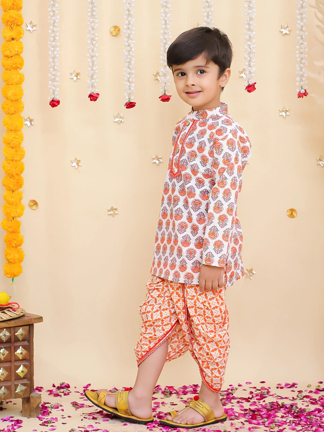BownBee Pure Cotton Dhoti Kurta & Halter Kurti With Harem Sibling Set