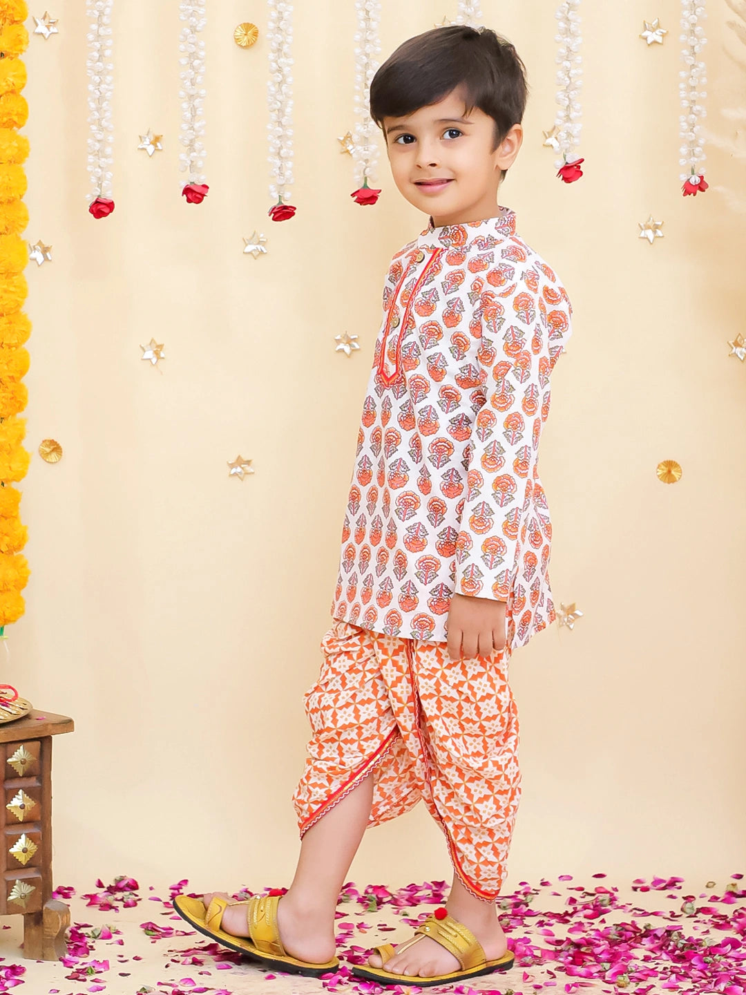 BownBee Fullsleeves Printed Kurta Dhoti Set For Boys