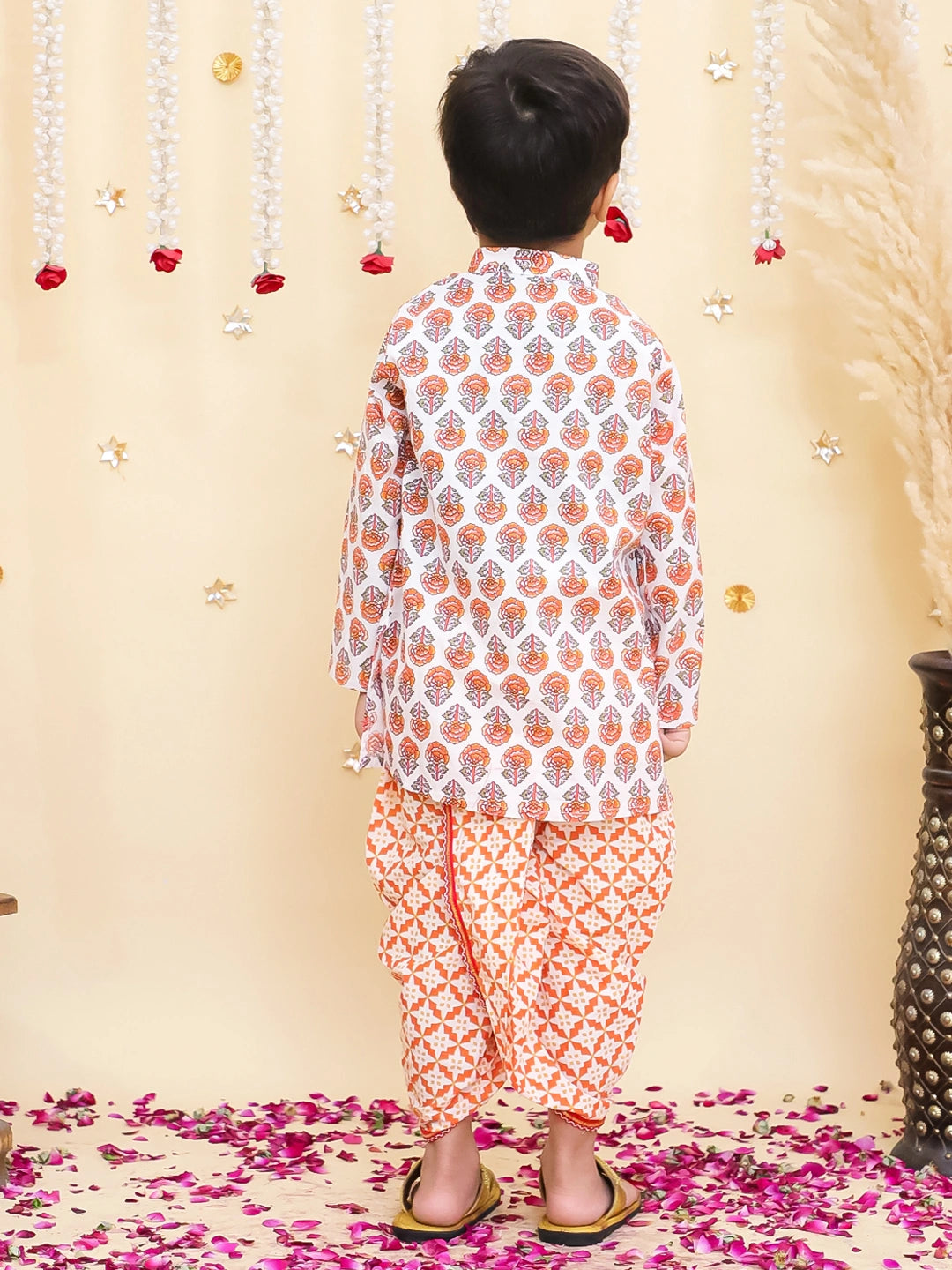 BownBee Fullsleeves Printed Kurta Dhoti Set For Boys