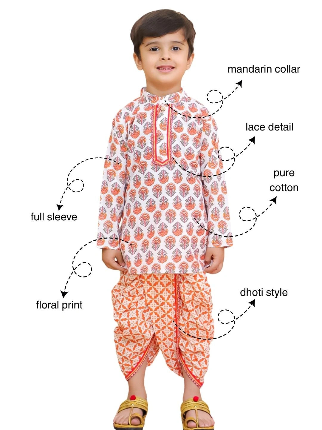 BownBee Fullsleeves Printed Kurta Dhoti Set For Boys