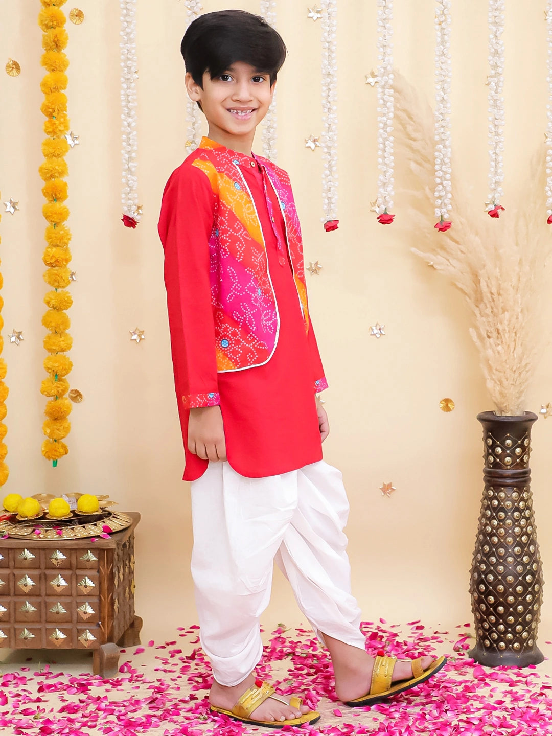 BownBee Pure Cotton Dhoti Kurta With Attached Jacket Set For Boys