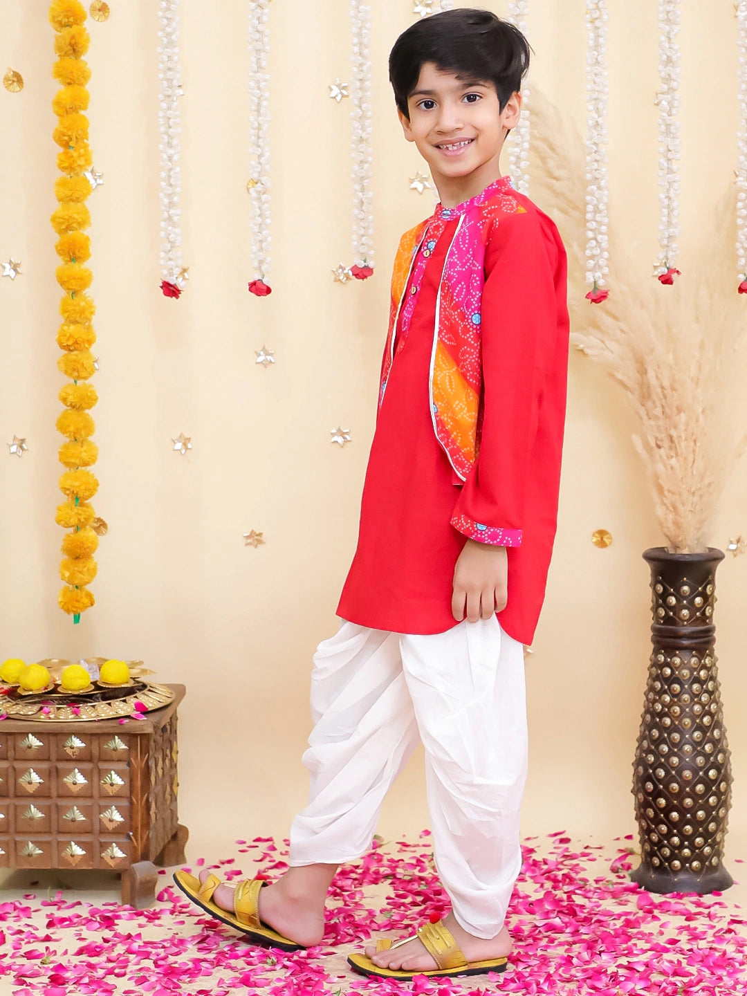 BownBee Pure Cotton Dhoti Kurta With Attached Jacket Set For Boys