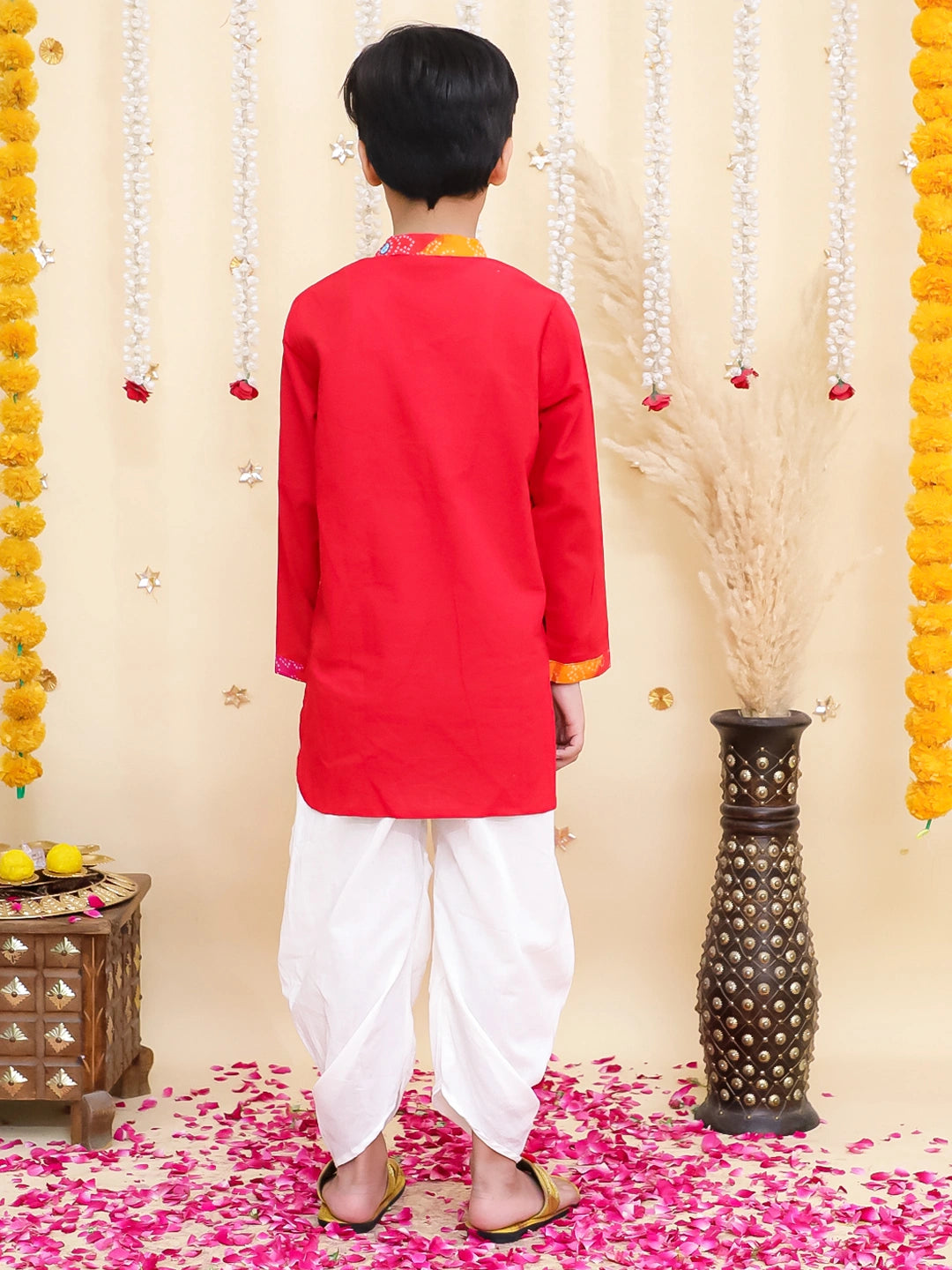 BownBee Pure Cotton Dhoti Kurta With Attached Jacket Set For Boys