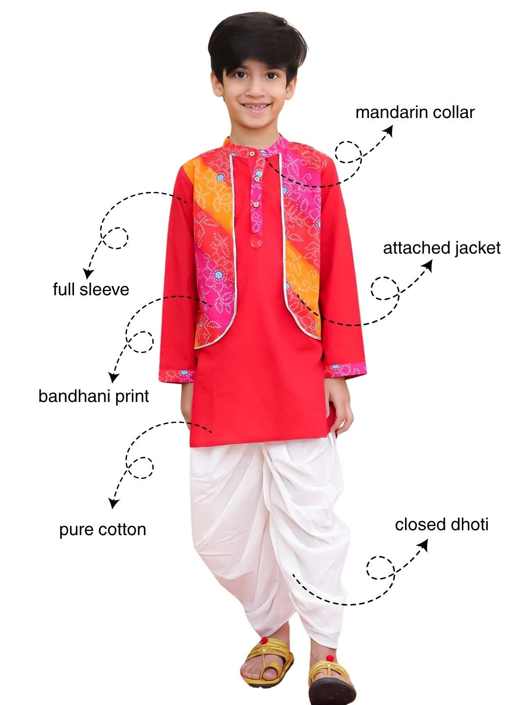 BownBee Pure Cotton Dhoti Kurta With Attached Jacket Set For Boys
