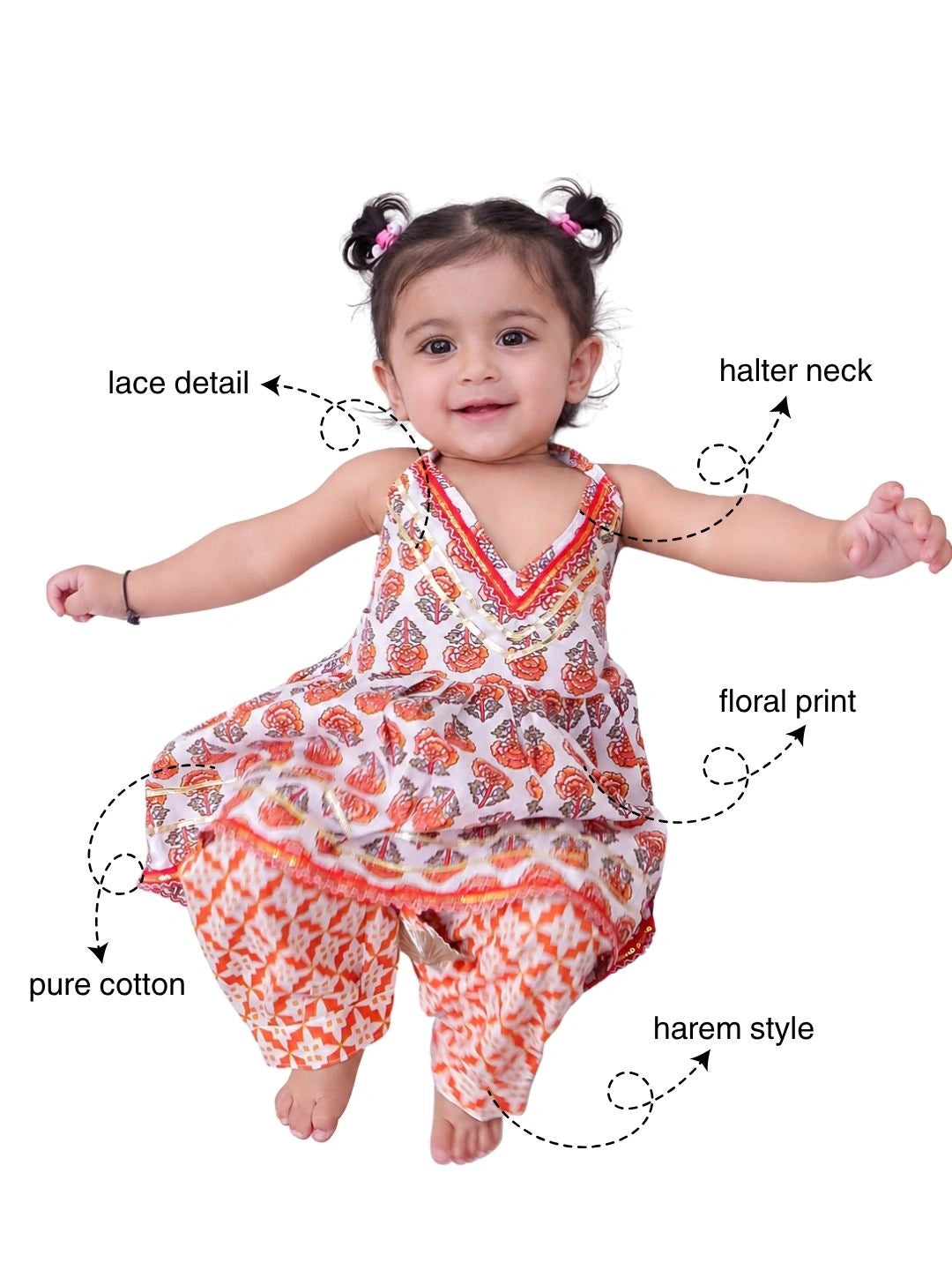 BownBee Pure Cotton Printed Halter kurti With Harem Set For Infant Girls