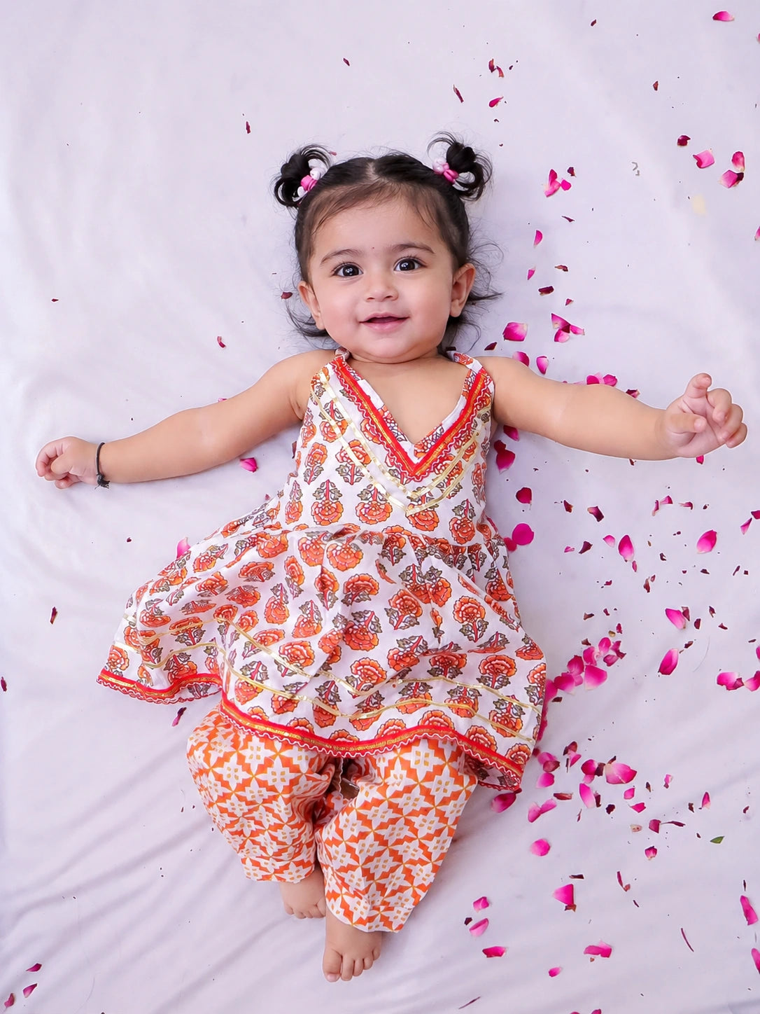 BownBee Pure Cotton Dhoti Kurta & Halter Kurti With Harem Infant Sibling Set