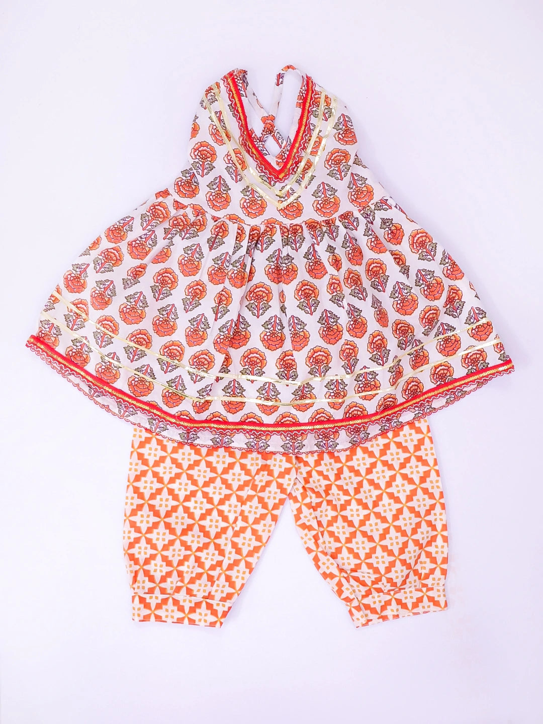 BownBee Pure Cotton Printed Halter kurti With Harem Set For Infant Girls