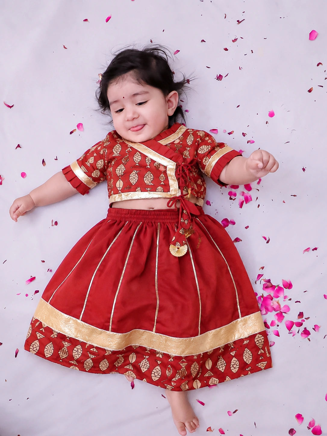 BownBee Pure Cotton Dhoti Kurta & Lehenga Choli Infant Sibling Set