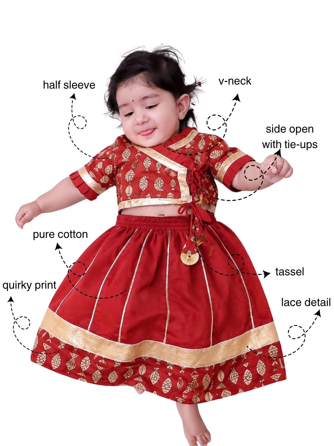 BownBee Floral Printed Lehenga Choli Set For Infant Girls