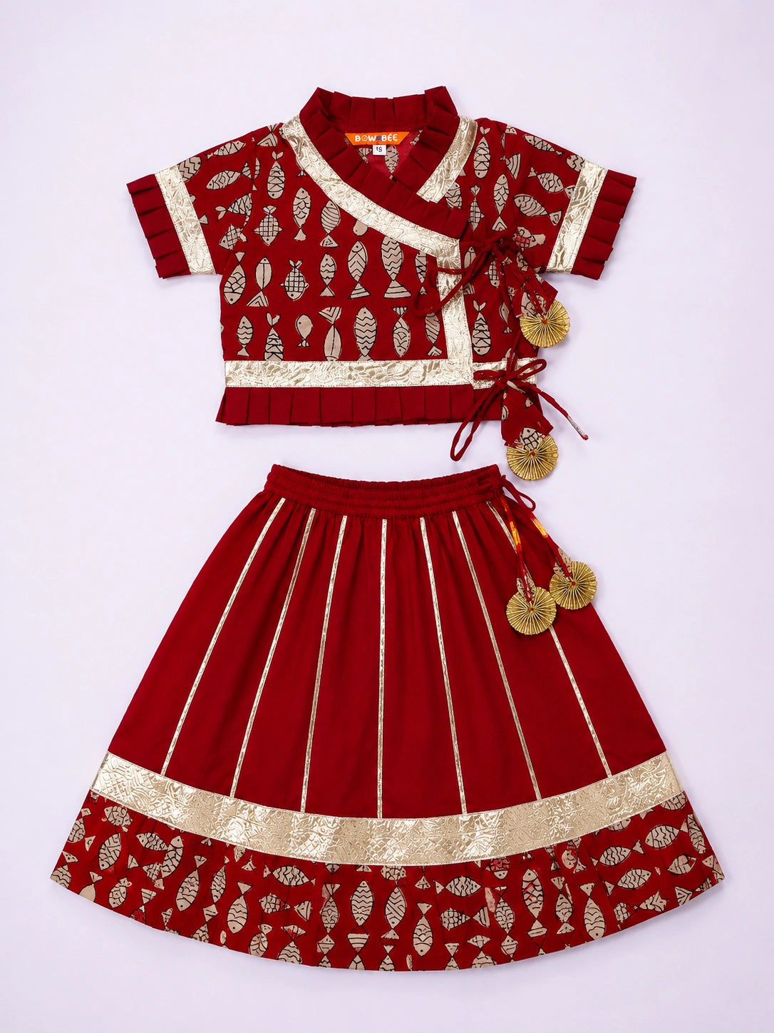 BownBee Pure Cotton Dhoti Kurta & Lehenga Choli Infant Sibling Set
