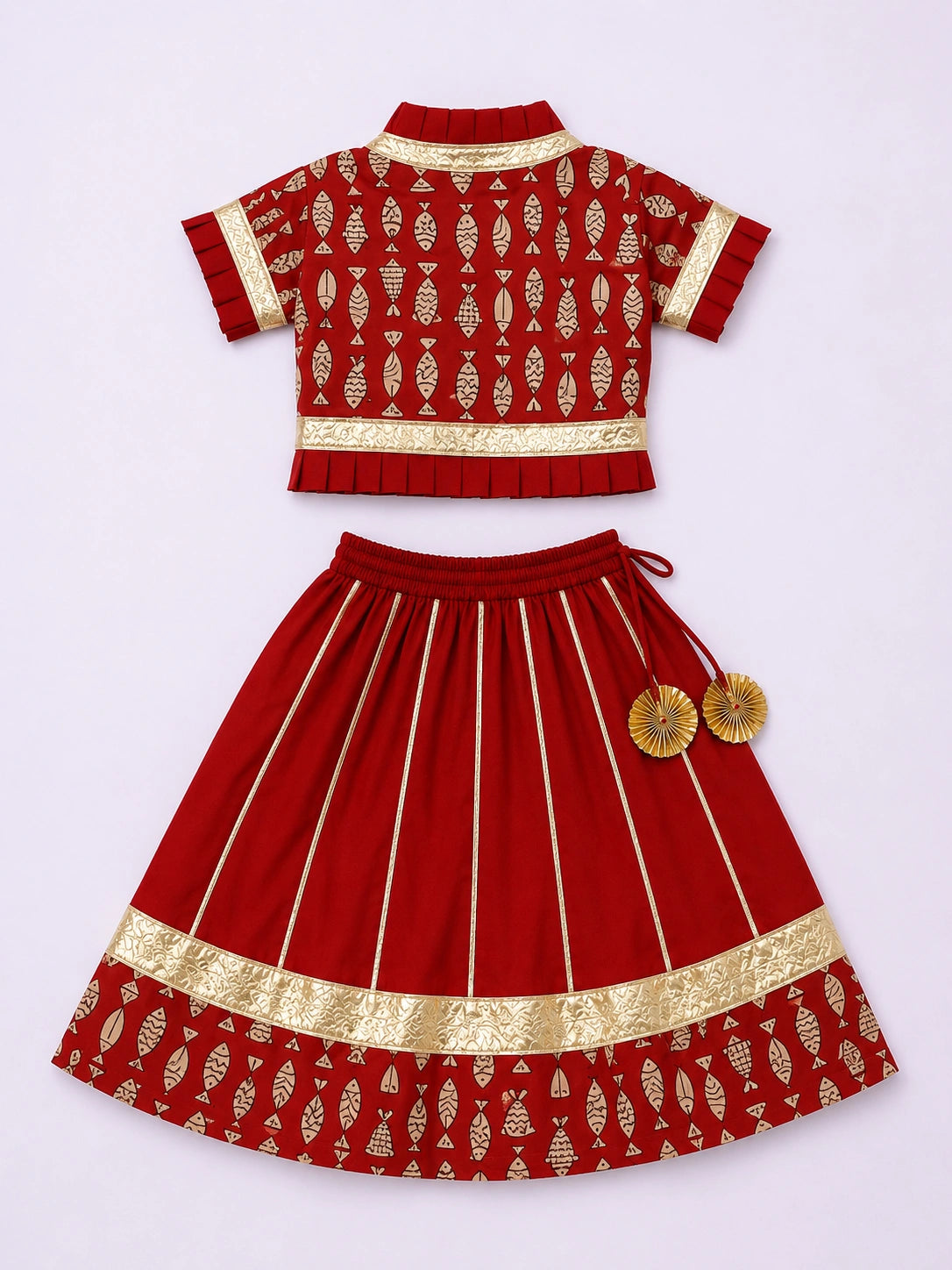 BownBee Pure Cotton Dhoti Kurta & Lehenga Choli Infant Sibling Set