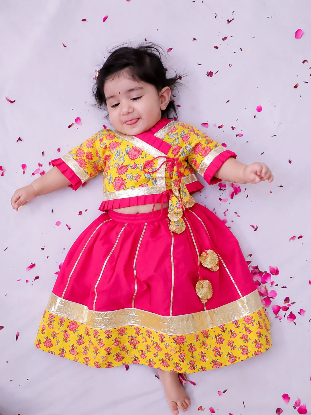 BownBee Pure Cotton Dhoti Kurta & Lehenga Choli Infant Sibling Set