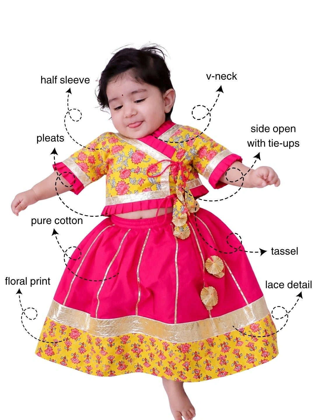 BownBee Floral Printed Lehenga Choli Set For Infant Girls