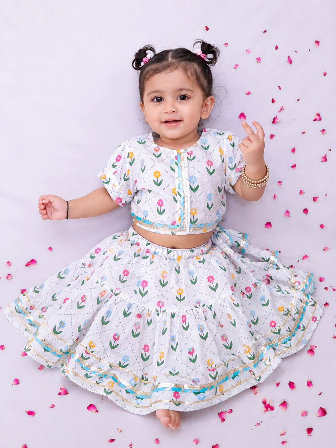 BownBee Pure Cotton Dhoti Kurta & Lehenga Choli Infant Sibling Set