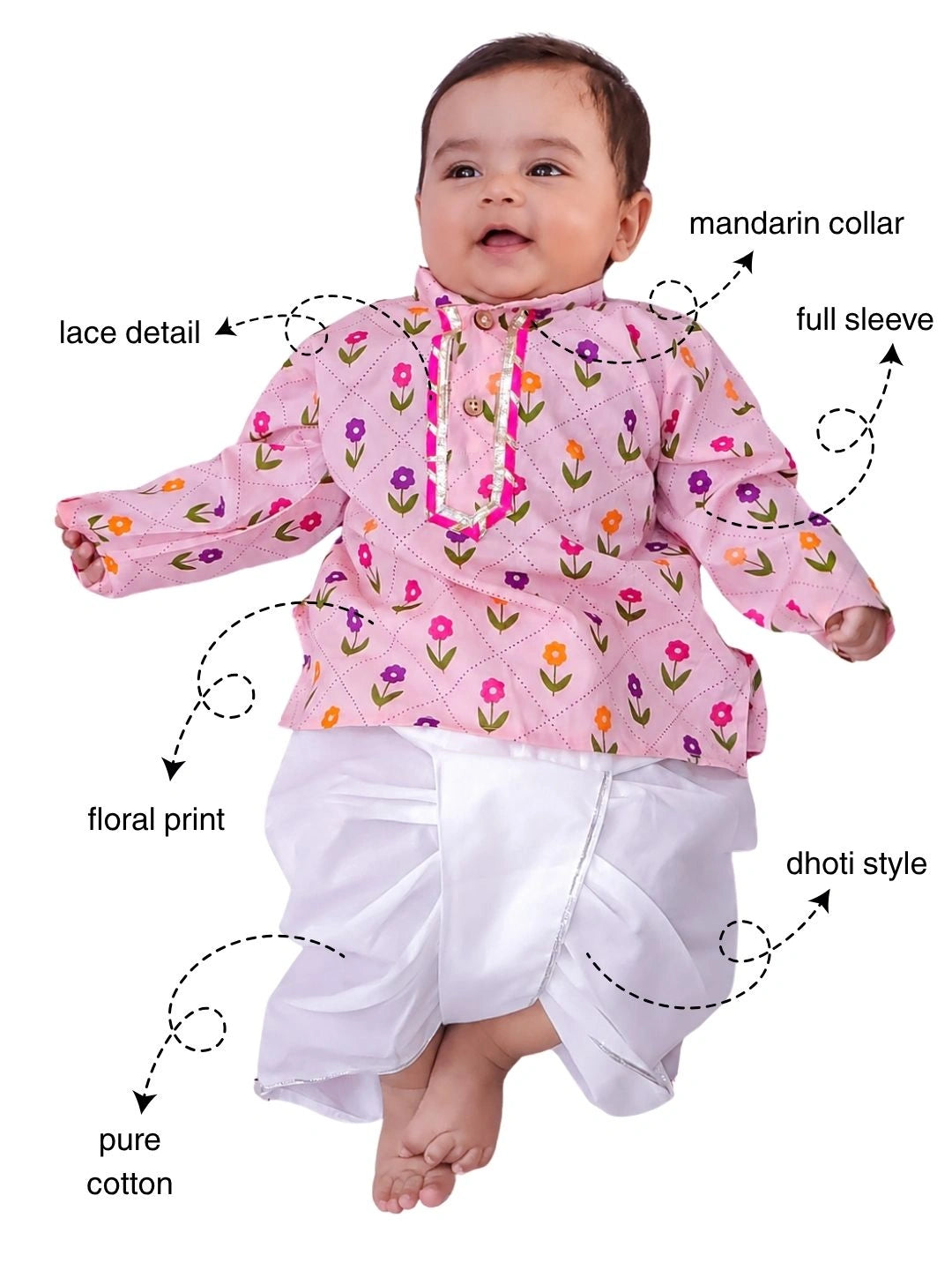 BownBee Fullsleeves Printed Kurta Dhoti Set For Infant Boys