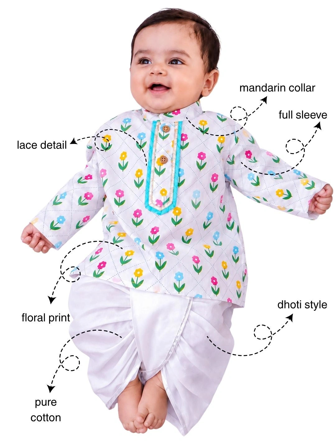BownBee Fullsleeves Printed Kurta Dhoti Set For Infant Boys