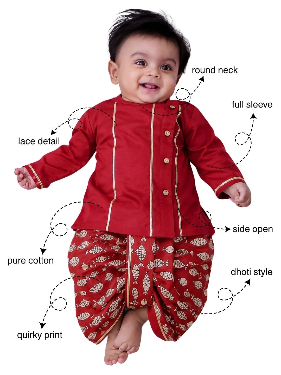BownBee Fullsleeves Printed Dhoti kurta Set For Infant Boys