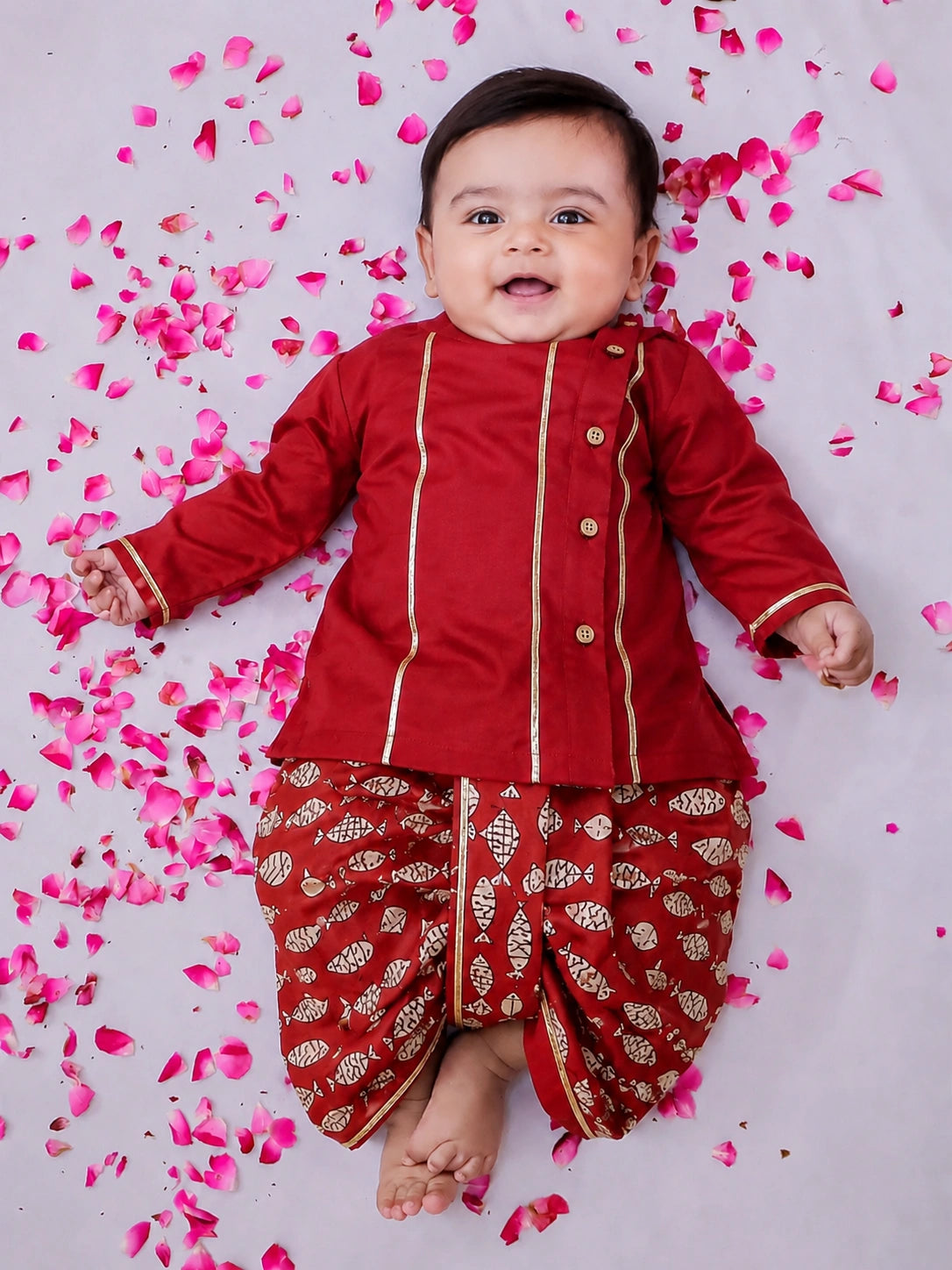BownBee Fullsleeves Printed Dhoti kurta Set For Infant Boys