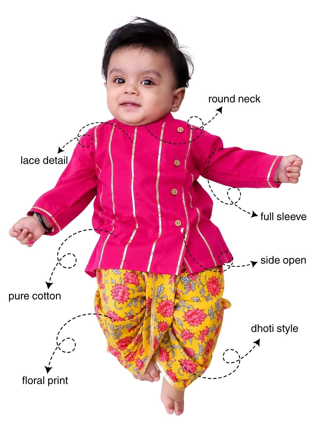 BownBee Fullsleeves Printed Dhoti kurta Set For Infant Boys