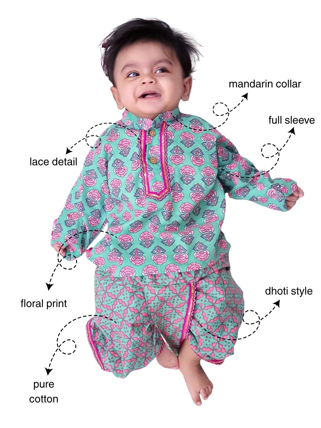 BownBee Fullsleeves Printed Kurta Dhoti Set For Infant Boys