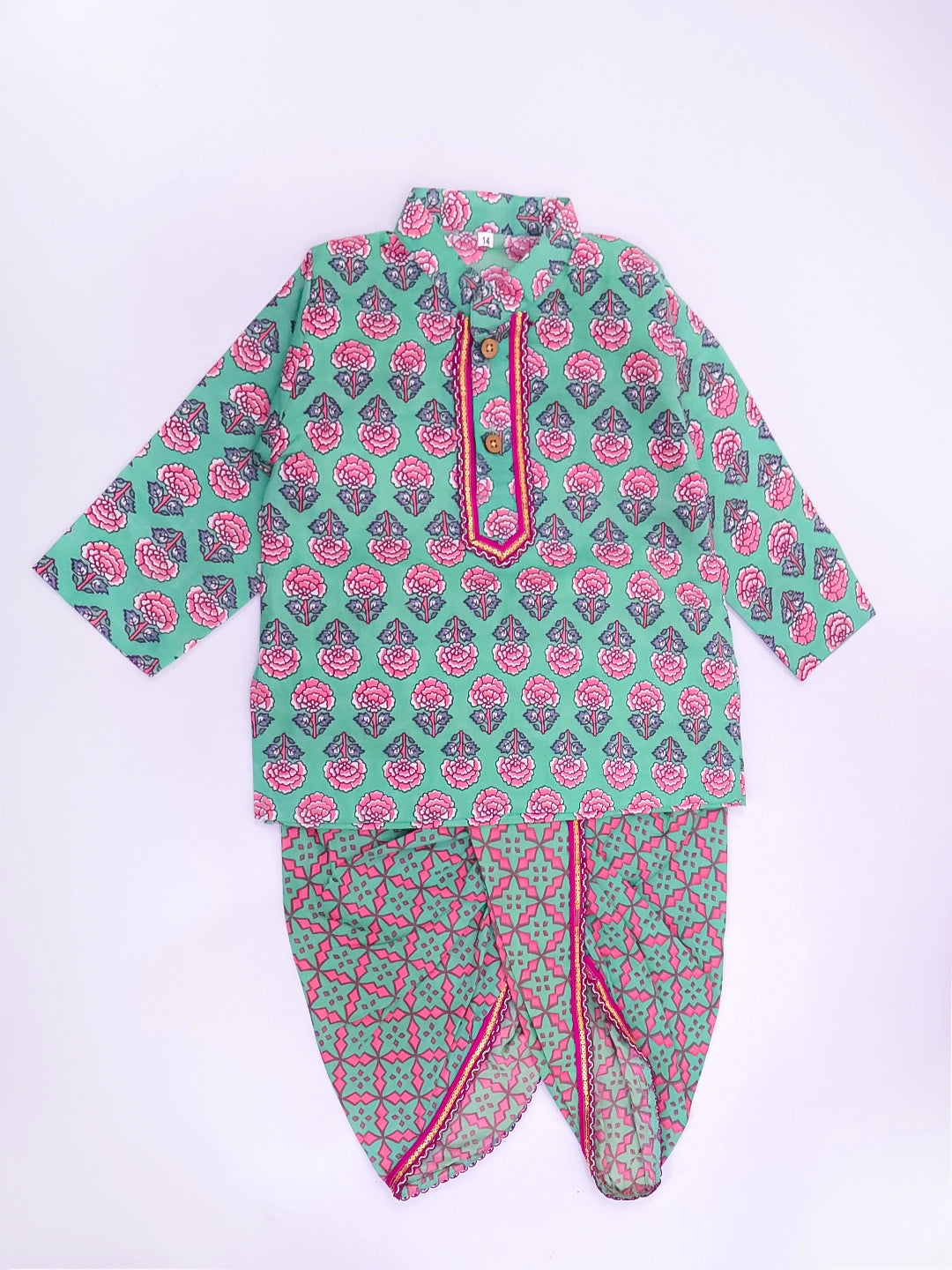 BownBee Pure Cotton Dhoti Kurta & Halter Kurti With Harem Infant Sibling Set