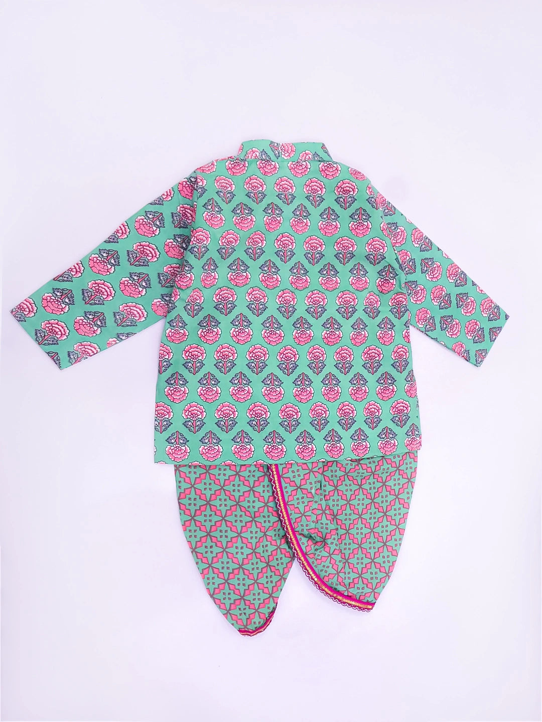 BownBee Pure Cotton Dhoti Kurta & Halter Kurti With Harem Infant Sibling Set