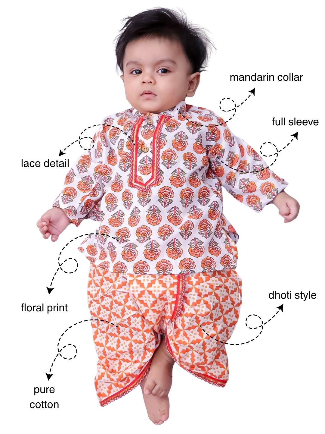 BownBee Fullsleeves Printed Kurta Dhoti Set For Infant Boys