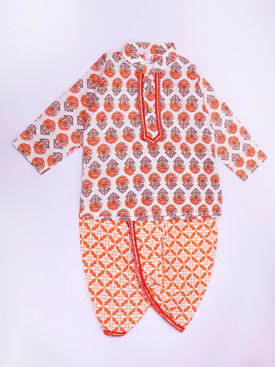 BownBee Pure Cotton Dhoti Kurta & Halter Kurti With Harem Infant Sibling Set