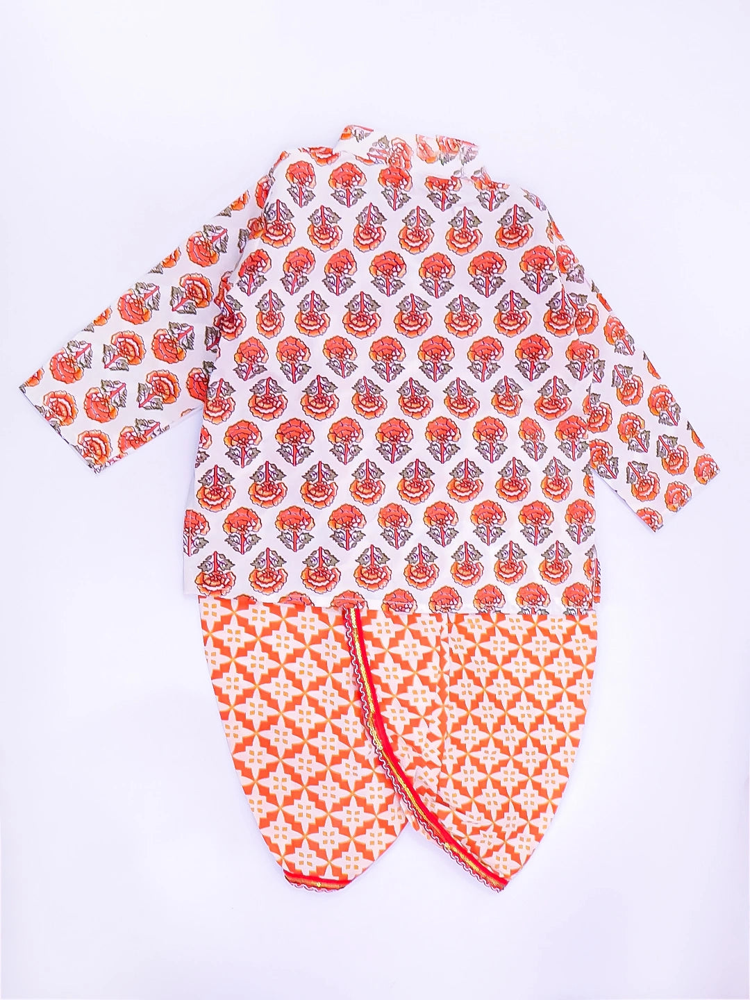 BownBee Pure Cotton Dhoti Kurta & Halter Kurti With Harem Infant Sibling Set