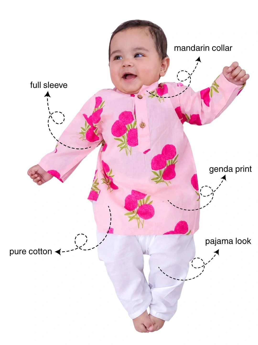BownBee Pure Cotton Full Sleeve Kurta & Pajama Set For Infants Boys
